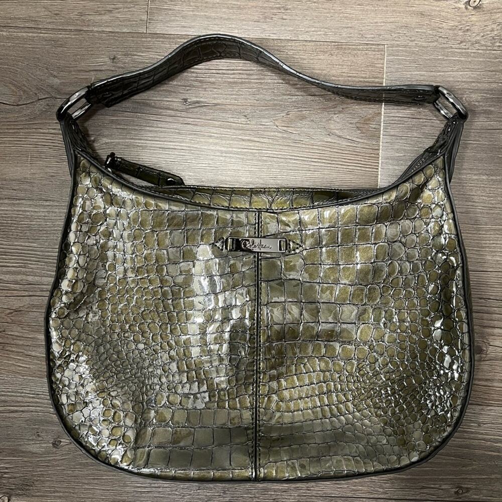 Cole Haan Green Patent Leather Crocodile Print Shoulderbag